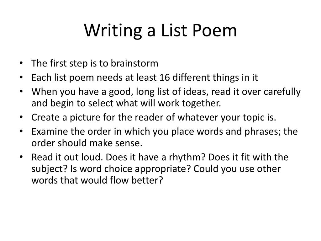 PPT - List Poems PowerPoint Presentation, free download - ID:16
