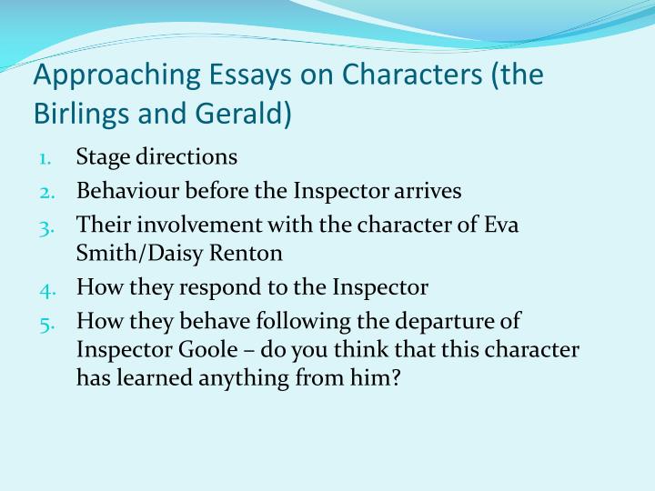 an inspector calls stage directions essay Themes: responsibility in an inspector calls, the central theme is responsibility priestley is interested in our personal responsibility for our own actions and our collective responsibility to society. an inspector calls stage directions essay Themes: responsibility in an inspector calls, the central theme is responsibility priestley is interested in our personal responsibility for our own actions and our collective responsibility to society.