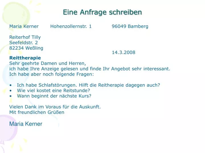 PPT Eine Anfrage schreiben PowerPoint Presentation, free download ID2729637