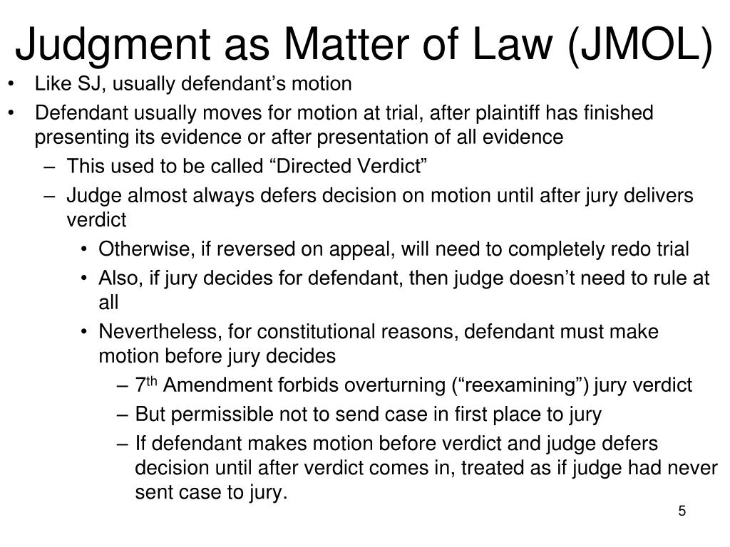 judgement as a matter of law jmol judgement as a matter of law jmol