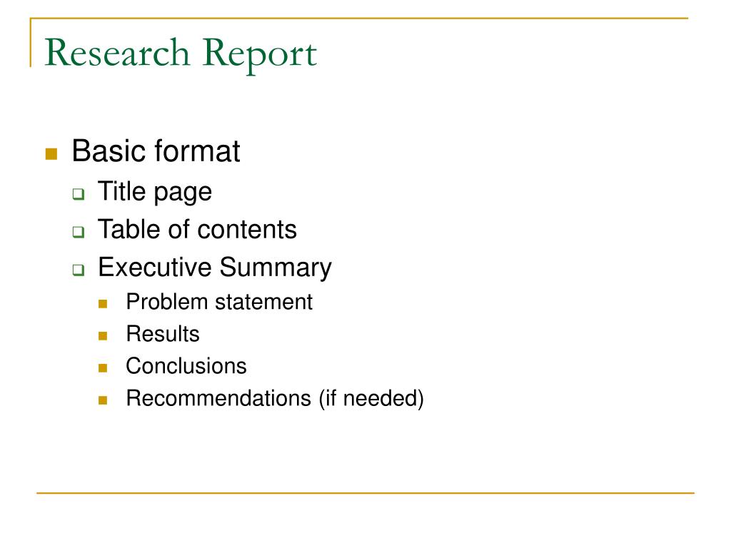 research report format ppt