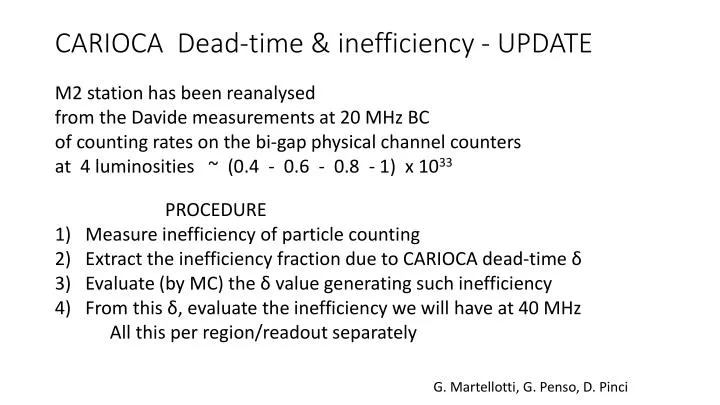 carioca dead time inefficiency update n.