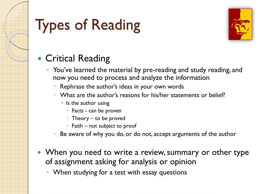 essay on types of reading