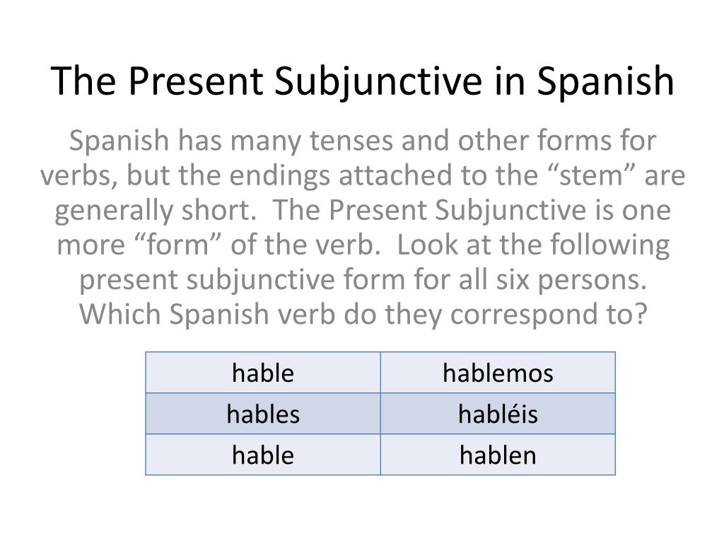 subjunctive tense spanish endings