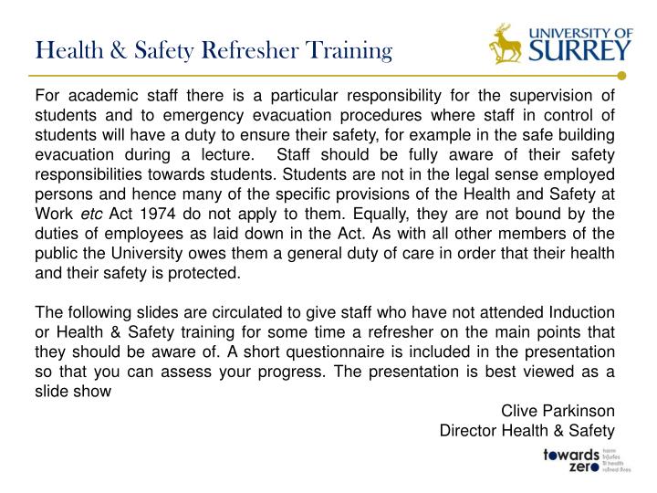 PPT Health & Safety Refresher Training PowerPoint Presentation ID
