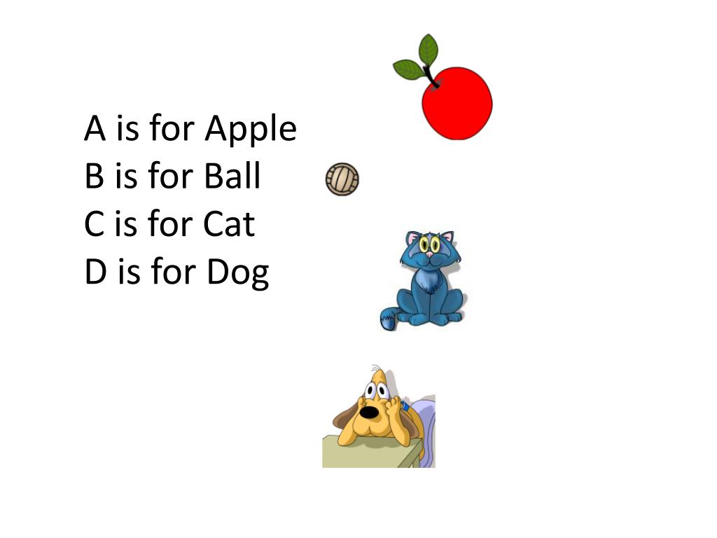 Ppt A Is For Apple B Is For Ball C Is For Cat D Is For Dog Powerpoint Presentation Id