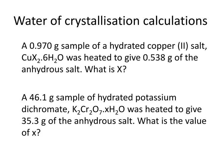 water of crystallisation calculations n.