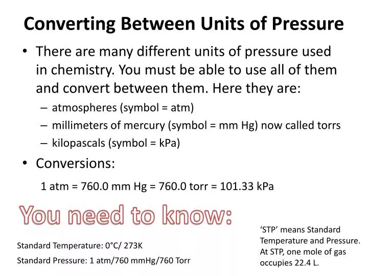 conversion of pressure in different units