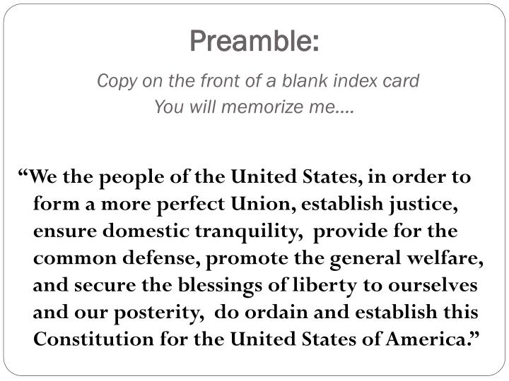 Preamble Copy On The Front Of A Blank Index Cardyou Will Memorize Preamble Copy On The Front Of A Blank Index Cardyou Will Memorize