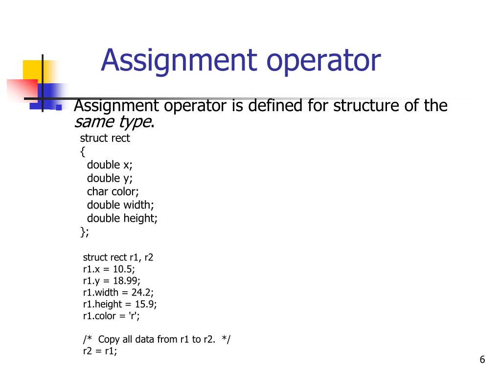 assignment operator in structures