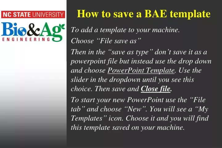 how to save a bae template n.