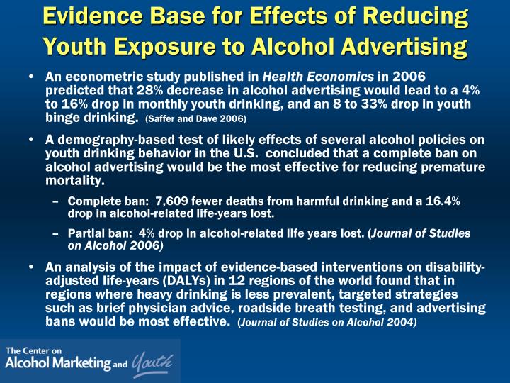 a discussion on the effects of alcohol advertising Effects of alcohol advertising exposure on drinking among youth leslie b snyder, phd frances fleming milici, phd michael slater, phd helen sun, ma yuliya. a discussion on the effects of alcohol advertising Effects of alcohol advertising exposure on drinking among youth leslie b snyder, phd frances fleming milici, phd michael slater, phd helen sun, ma yuliya.