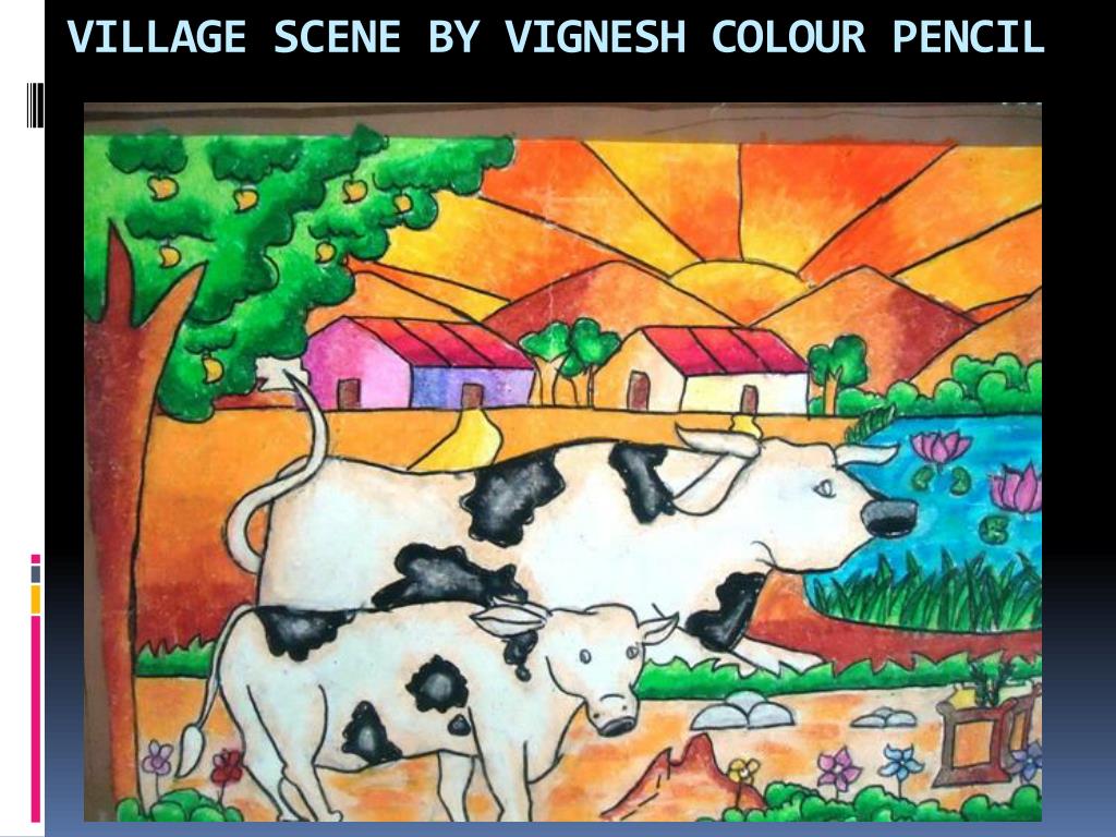village scene by vignesh colour pencil l