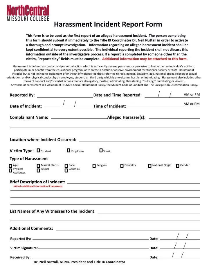 ppt harassment incident report form powerpoint presentation id on an incident report who is the complainant