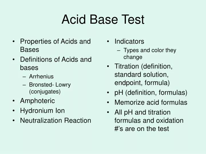 PPT - Acid Base Test PowerPoint Presentation, free download - ID:2782762