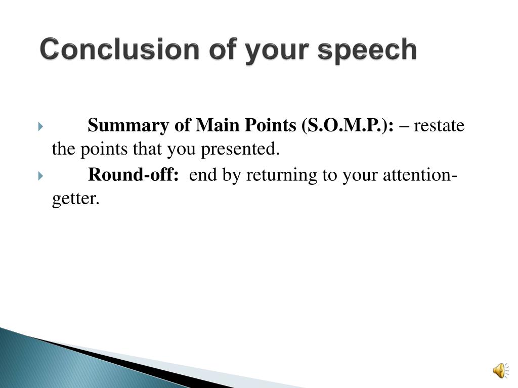 the conclusion to a speech should be approximately how long