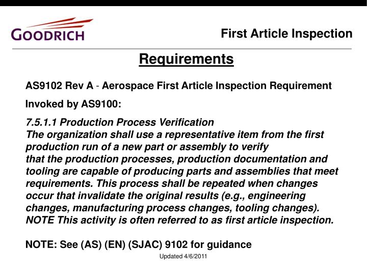 First Article Requirements First Article Inspection Requirements – GIHOU