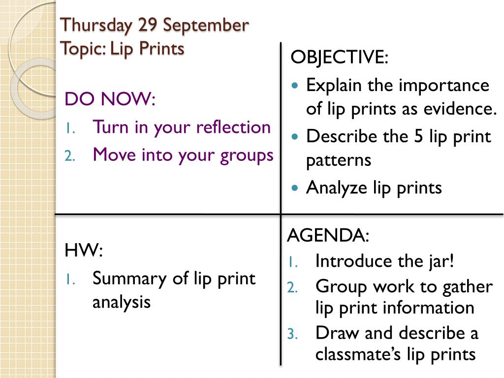 ppt thursday 29 september topic lip prints powerpoint