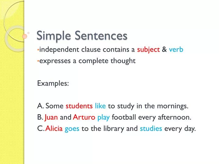 simple sentence of presentation