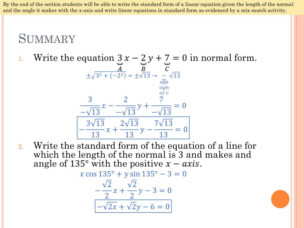 PPT - 29.29 Normal Form of a Linear Equation PowerPoint Presentation