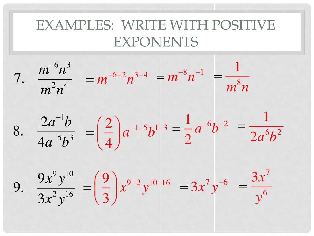 Positive exponents examples
