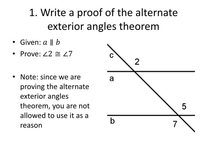 Ppt 1 Write A Proof Of The Alternate Exterior Angles