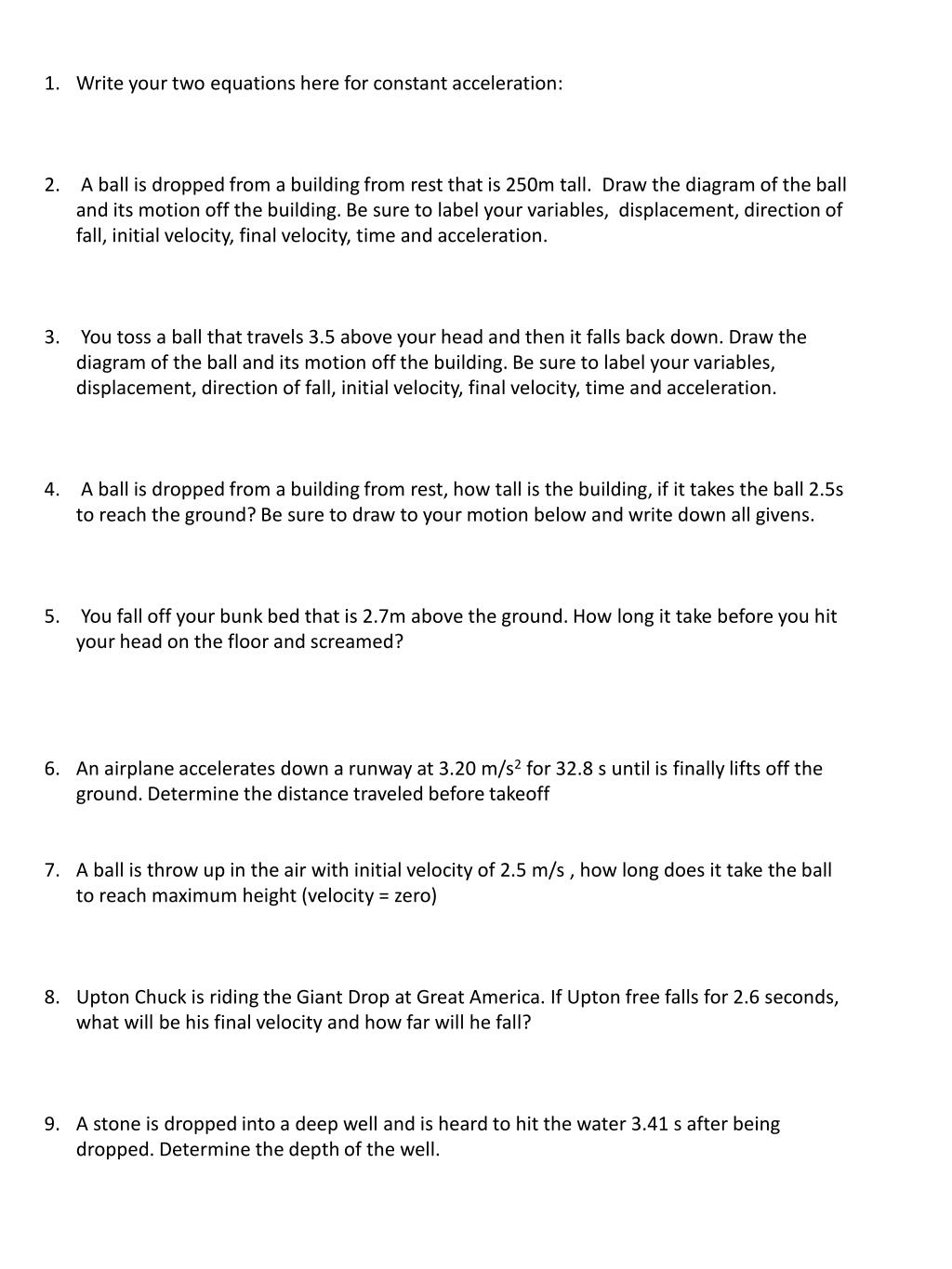 PPT - Free Fall and the Acceleration of Gravity Worksheet Intended For Displacement And Velocity Worksheet