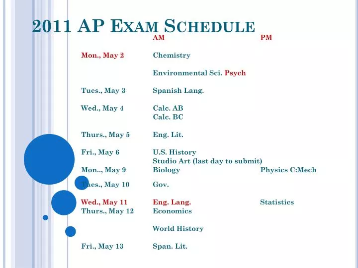 2011 ap exam schedule n.
