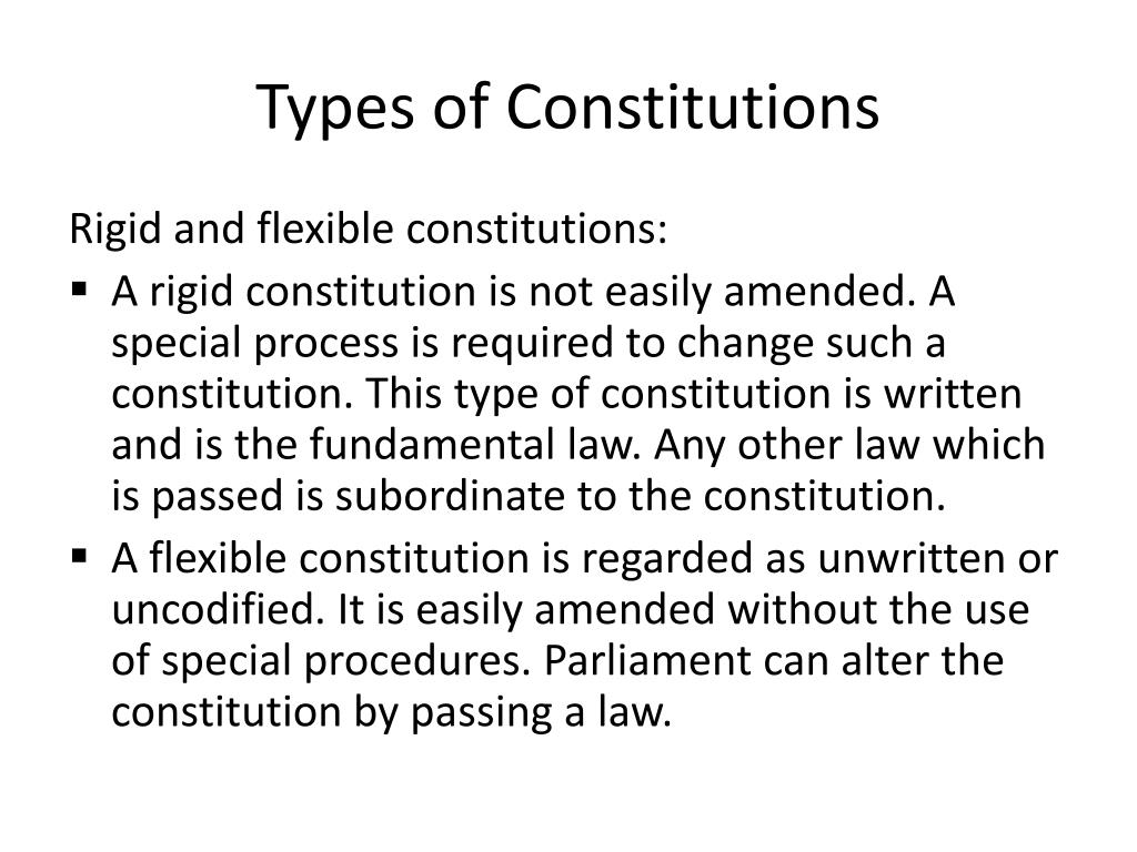 write an essay describing different types of constitution