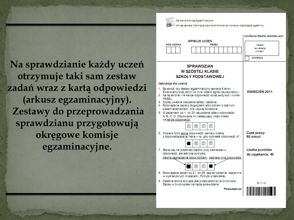 PPT - Sprawdzian na zakonczenie nauki w szkole podstawowej PowerPoint