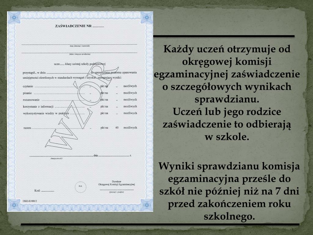 PPT - Sprawdzian na zakonczenie nauki w szkole podstawowej PowerPoint