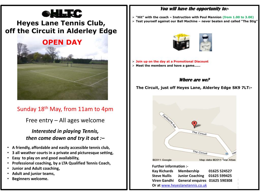 PPT Heyes Lane Tennis Club, off the Circuit in Alderley Edge OPEN DAY