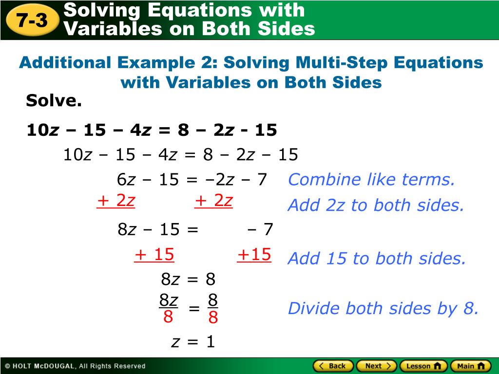 solving linear equations variables on both sides assignment active