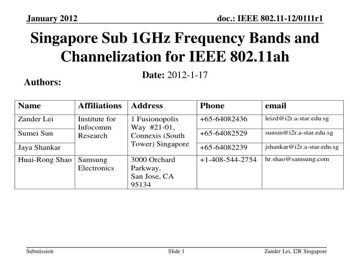 singapore sub 1ghz frequency bands and channelization for ieee 802 11ah n.