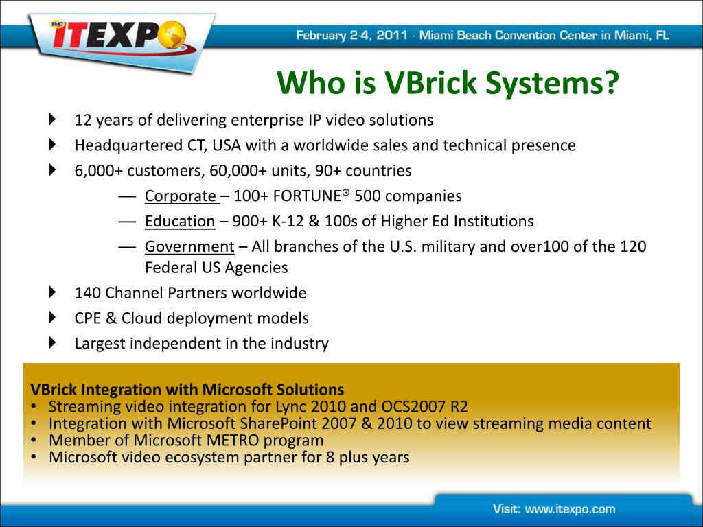 Server Vbrick PPT - Mike Benson Regional Vice President VBrick Systems, Inc ...