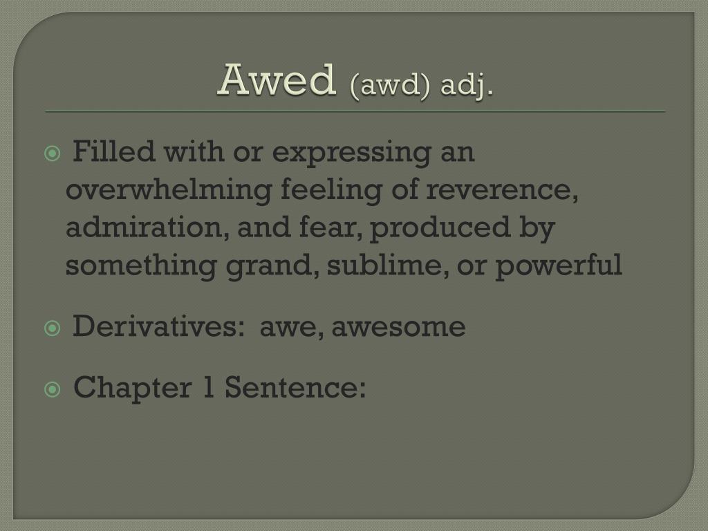 Vocabulary.  Adherence  Apprehensive  Awed  Bewildered