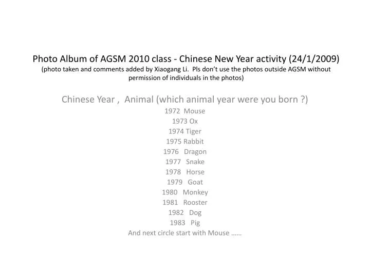 PPT - Chinese Year , Animal (which animal year were you born ?) 1972 Mouse  1973 Ox 1974 Tiger PowerPoint Presentation - ID:2829253