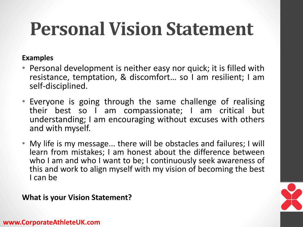 How To Write A Personal Vision Statement For Work - slide share