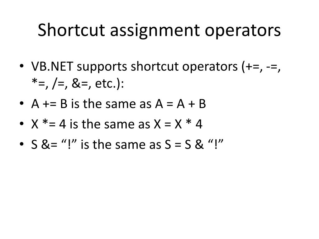 shortcut assignment operators