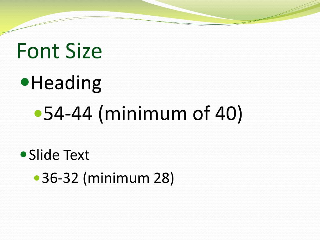 presentation standard font size