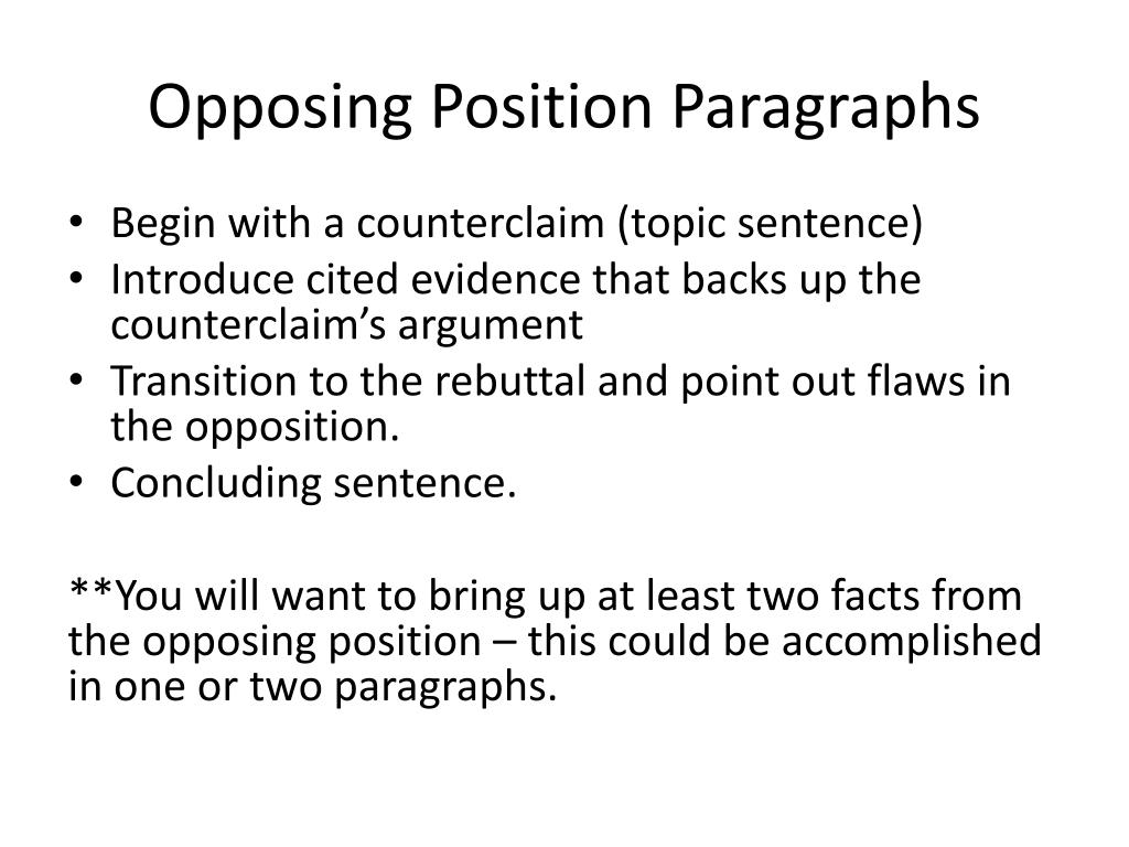 the opposing argument in an argumentative essay should come immediately after the