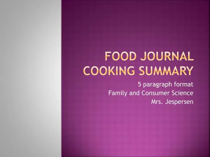 food journal cooking summary n.