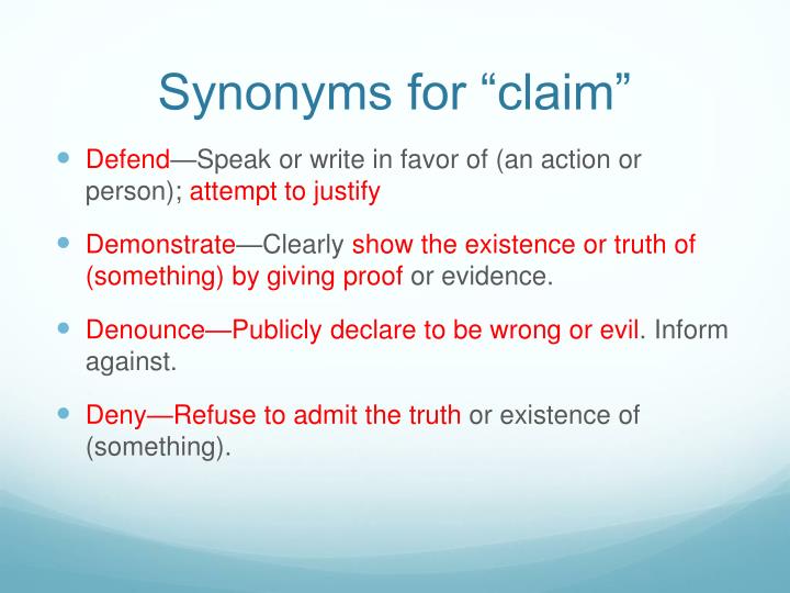 claims synonym essay