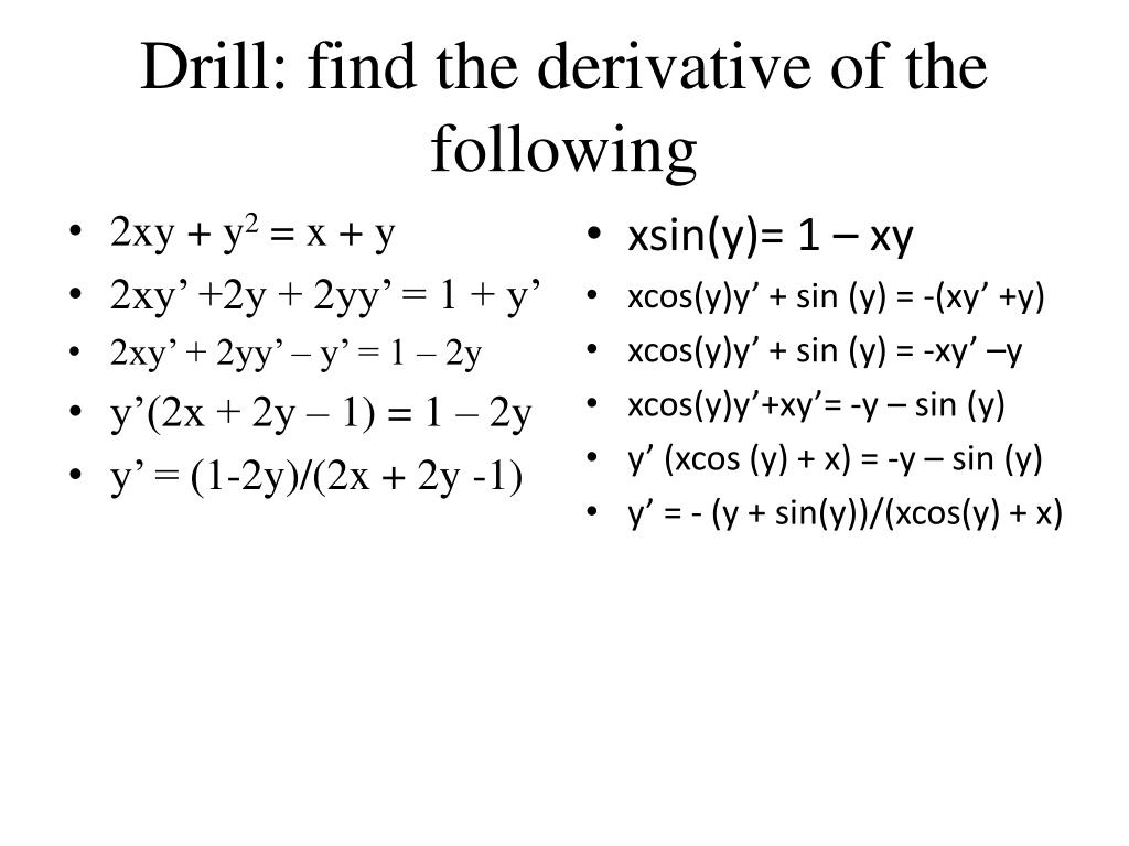 Ppt Drill Find Th E Derivative Of The Following Powerpoint Presentation Id