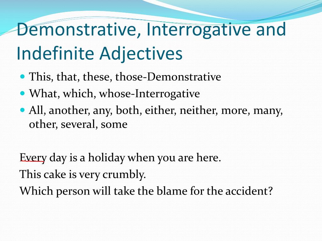 Demonstrative Interrogative And Indefinite Adjectives Worksheets