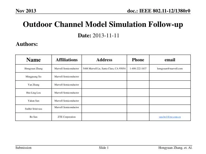 PPT Outdoor Channel Model Simulation Followup PowerPoint