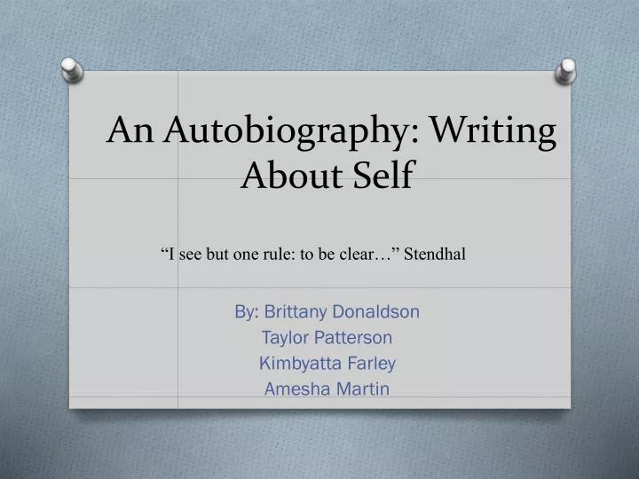 ethnic autobiography about self An autobiography (from the greek, αὐτός-autos self + βίος-bios life + γράφειν-graphein to write) is a self-written account of the life of oneself the word autobiography was first used deprecatingly by william taylor in 1797 in the english periodical the monthly review, when he suggested the word as a hybrid, but condemned. ethnic autobiography about self An autobiography (from the greek, αὐτός-autos self + βίος-bios life + γράφειν-graphein to write) is a self-written account of the life of oneself the word autobiography was first used deprecatingly by william taylor in 1797 in the english periodical the monthly review, when he suggested the word as a hybrid, but condemned.