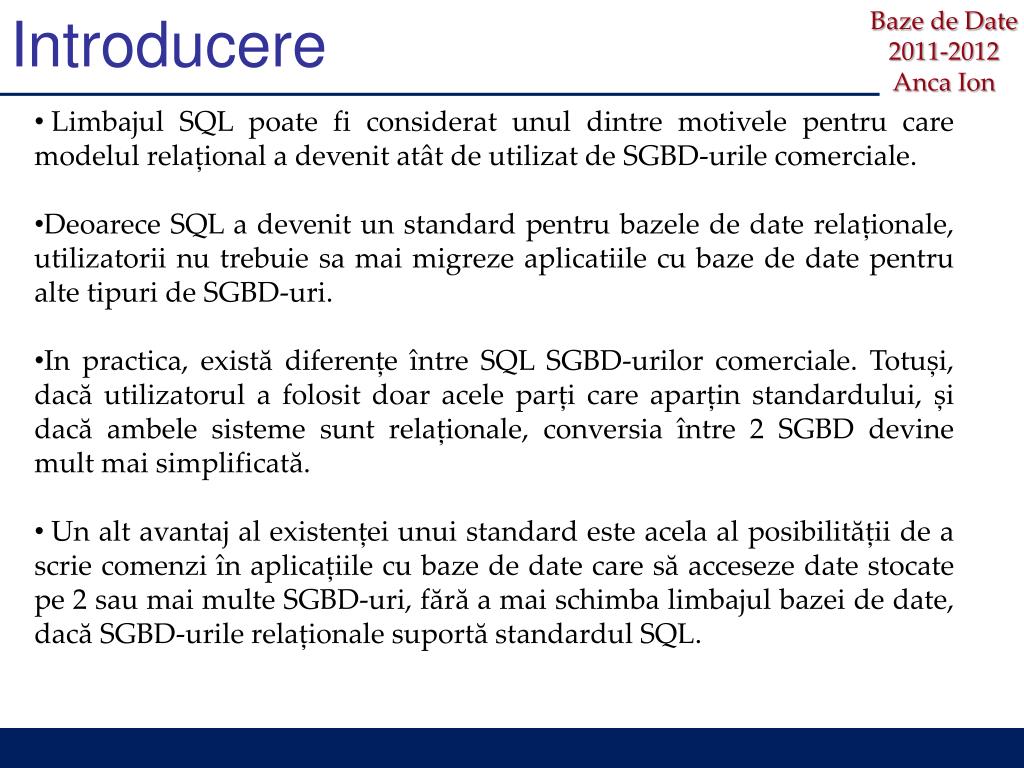 Plain Huge Shine PPT - Baze de Date - Limbajul SQL- Introducere - Universitatea din Craiova, PowerPoint Presentation - ID:2851307 Plain Huge Shine PPT - Baze de Date - Limbajul SQL- Introducere - Universitatea din Craiova, PowerPoint Presentation - ID:2851307