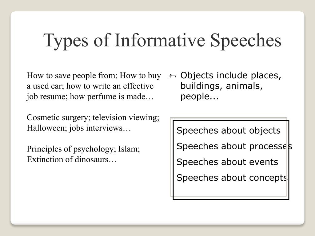 your textbook discusses four kinds of informative speeches