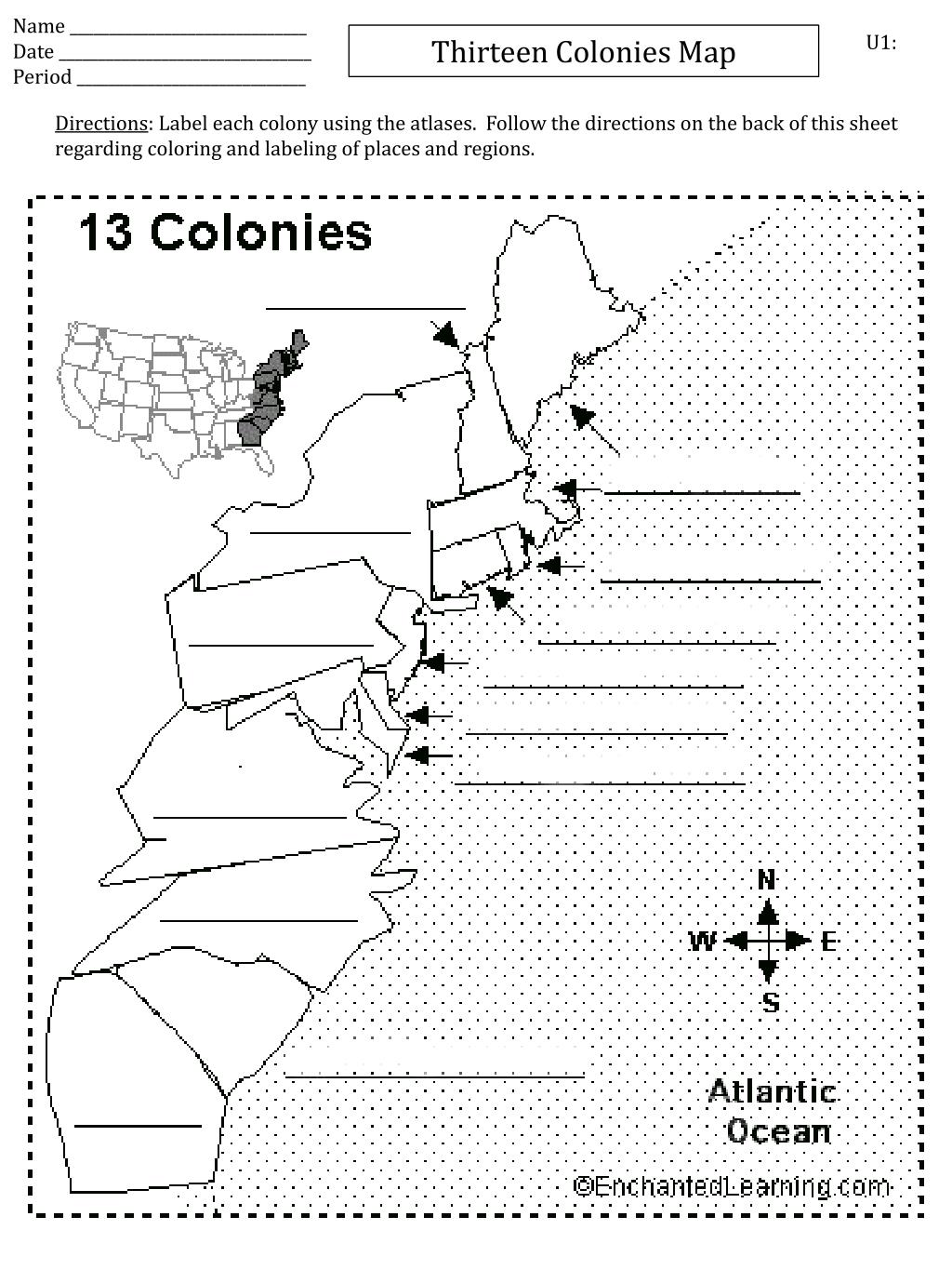 13 colonies map labeled